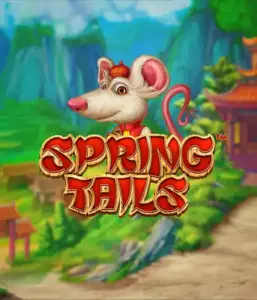 A charming illustration of a mouse wearing a red traditional Chinese outfit standing in a scenic mountain backdrop. The image represents the Spring Tails Slot by Betsoft, highlighted with striking gold and red logo text.