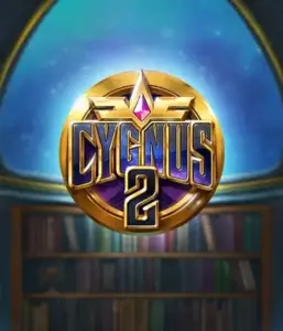 Discover the captivating visuals of Cygnus 2 Slot by ELK Studios, showcasing a luxurious emblem with a shining color scheme. Set against a starlit library setting, this image conjures the theme of mystical exploration. 